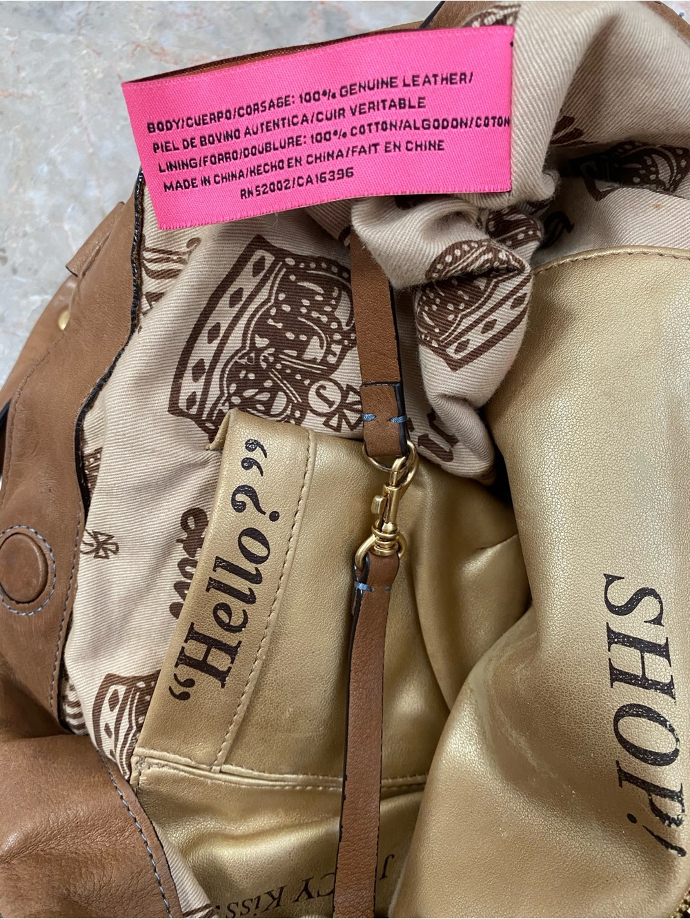 Juicy Couture Brown Leather Shoulder Bag with Pom-Pom Charm - Picture 5 of 8